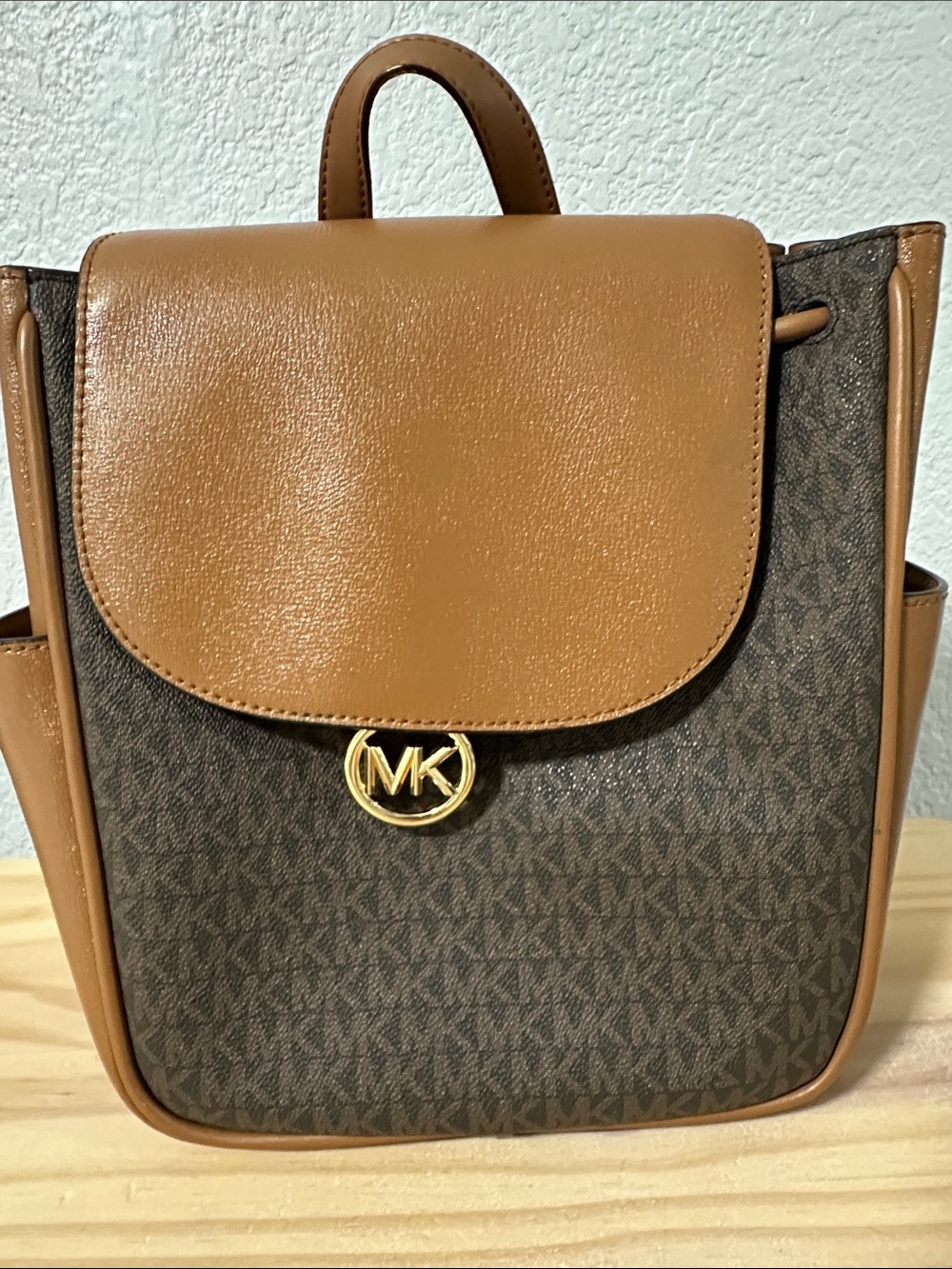 Michael Kors Brown and Tan Signature MK Logo Backpack